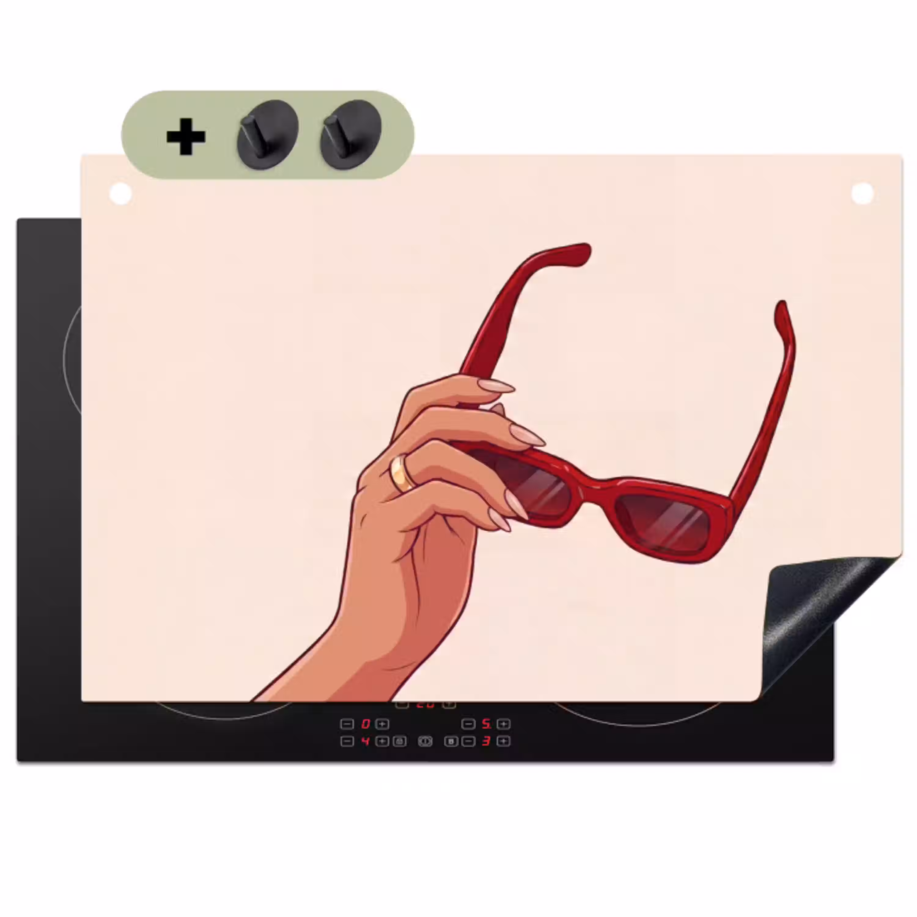 Vrouw - Zonnebril - Mode - Rood - Illustratie Inductie beschemer met haakjes klein -3d