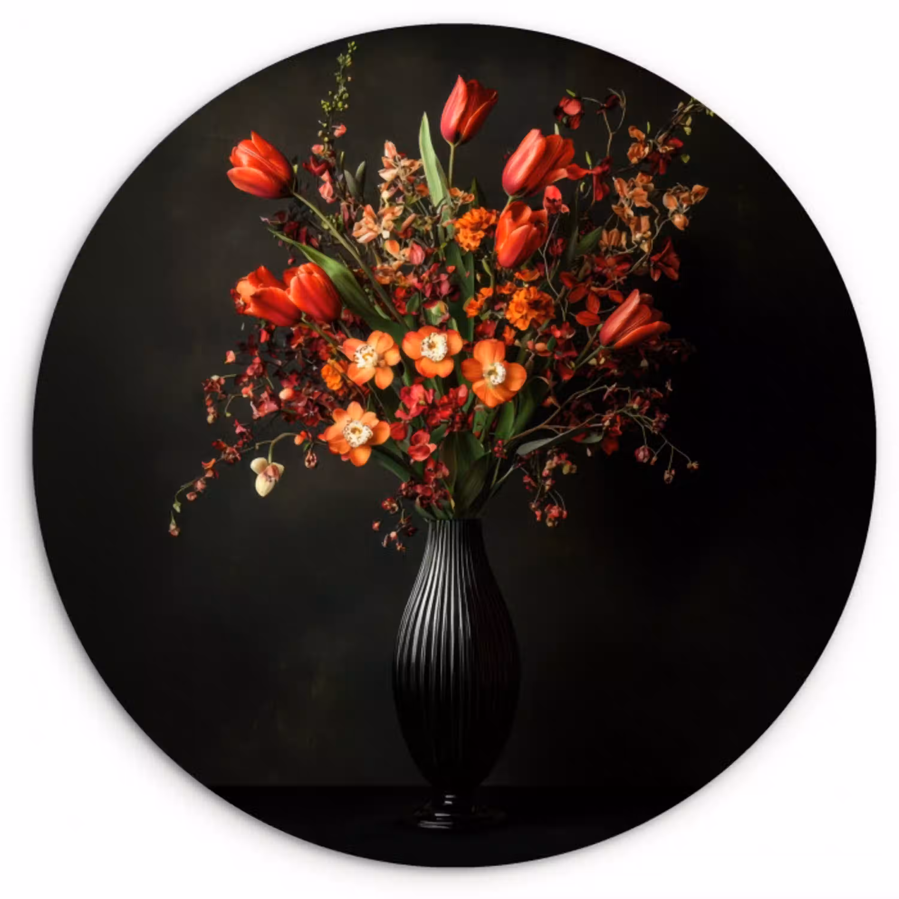 Bloemen - Takken - Boeket Wandcirkel kunststof plaat 5mm dik klein -3d
