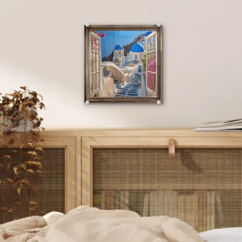 Doorkijk - Santorini - Landschap - Blauw - Grieks plexiglas 5mm klein -sfeer4