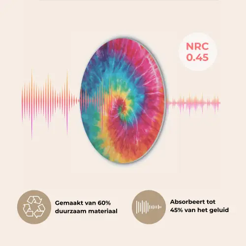 Regenboog - Tie dye - Kleurrijk - Blauw Akoestische PET Vilt - Rond klein -USP_NL