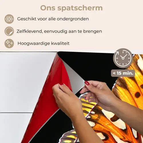 Vlinder - Bloemen - Insect - Portret - Zwart - Oranje keuken achterwand spatscherm klein -spatscherm_NL
