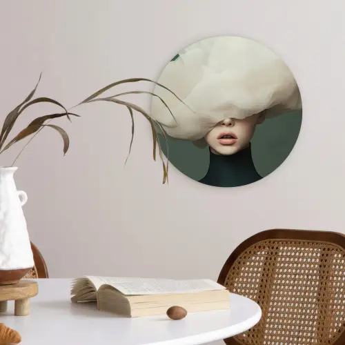 Hoed - Vrouw - Beige Wandcirkel plexiglas klein -sfeer4