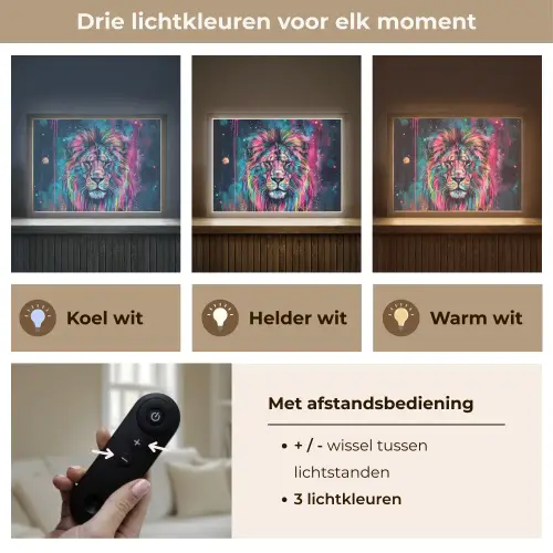Leeuw - Verf - Kleurrijk - Zwart - Dieren Light Box met batterij (Wandlamp kind) middel -USP_lichtkleurNL