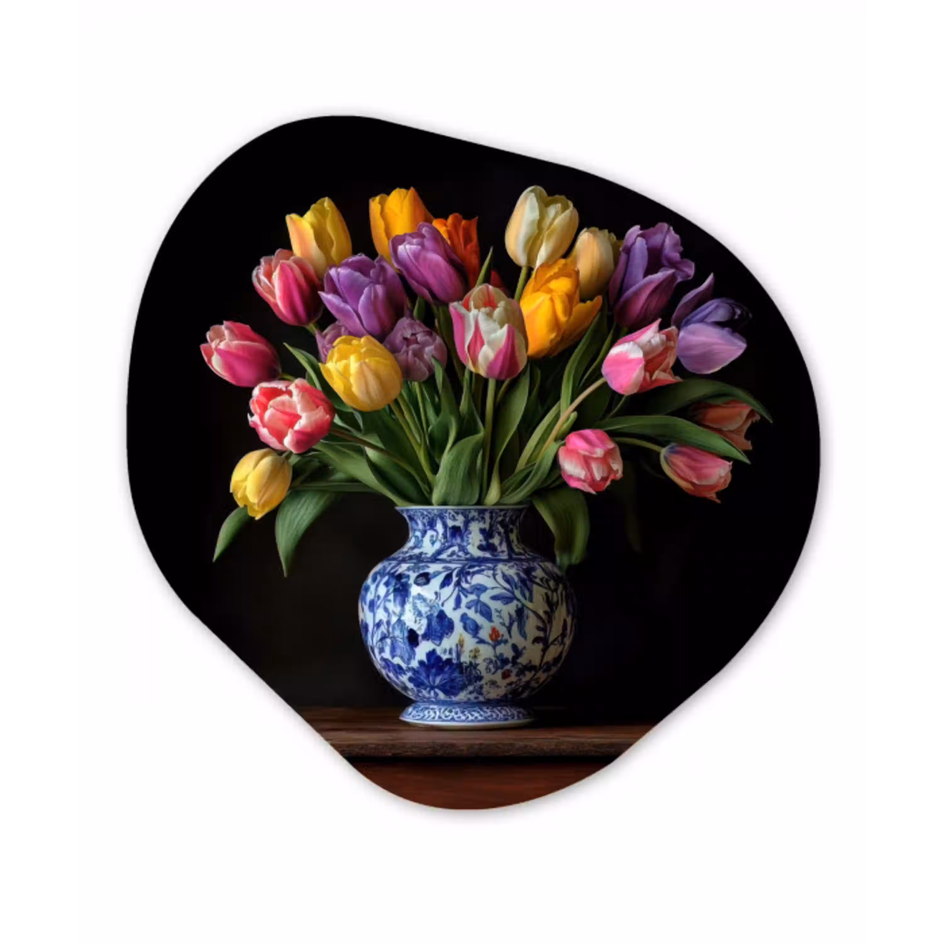 Tulpen - Kleuren - Hout - Vaas Wandcirkel Organisch Plexiglas middel -3d
