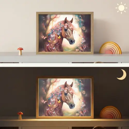 Paard - Natuur - Bloemen - Vlinders - Bos Light Box met batterij (Wandlamp kind) middel -sfeer3_kind