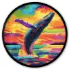 Zonsondergang - Walvis - Geschilderd - Kleurrijk Fotolijst rond zonder passe partout klein -3d