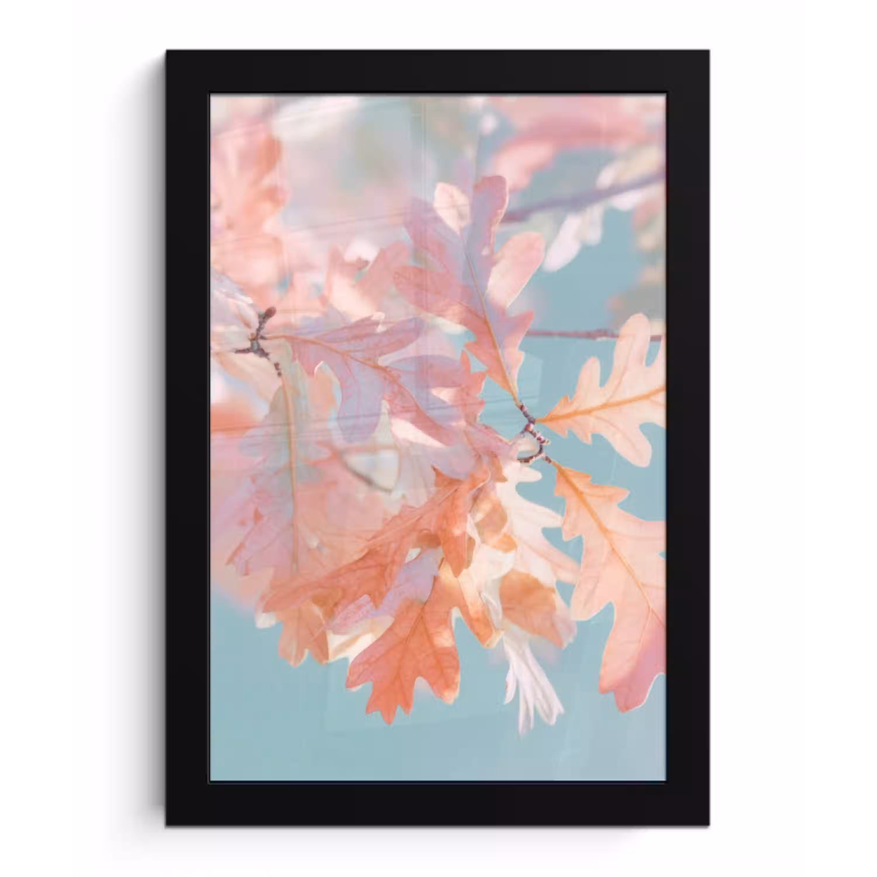 Eikenbladeren - Takken - Roze fotolijst zwart zonder passe partout klein -3d