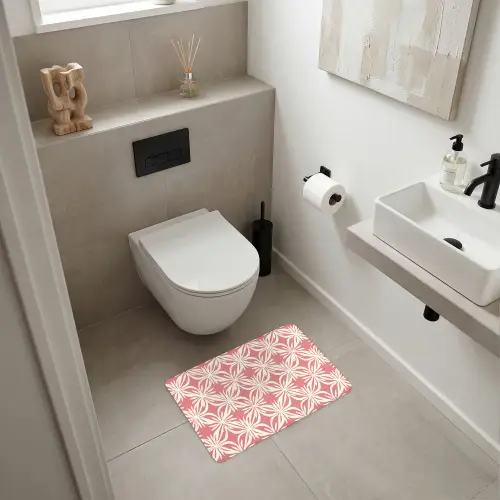 Roze - Bloemenmotief - Wit - Modern WCmat klein 1009 -sfeer1