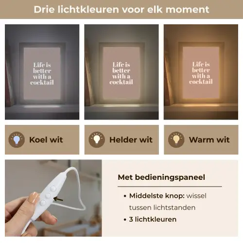 Cocktail - Tekst - Patroon - Wit Light Box met kabel (Wandlamp) klein -USP_lichtkleurNL