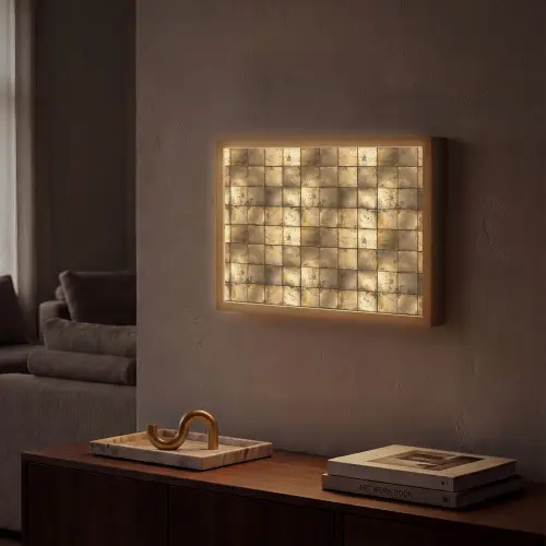 Geometrisch - Tegels - Goud Light Box met batterij (Wandlamp) middel 907 -sfeer1