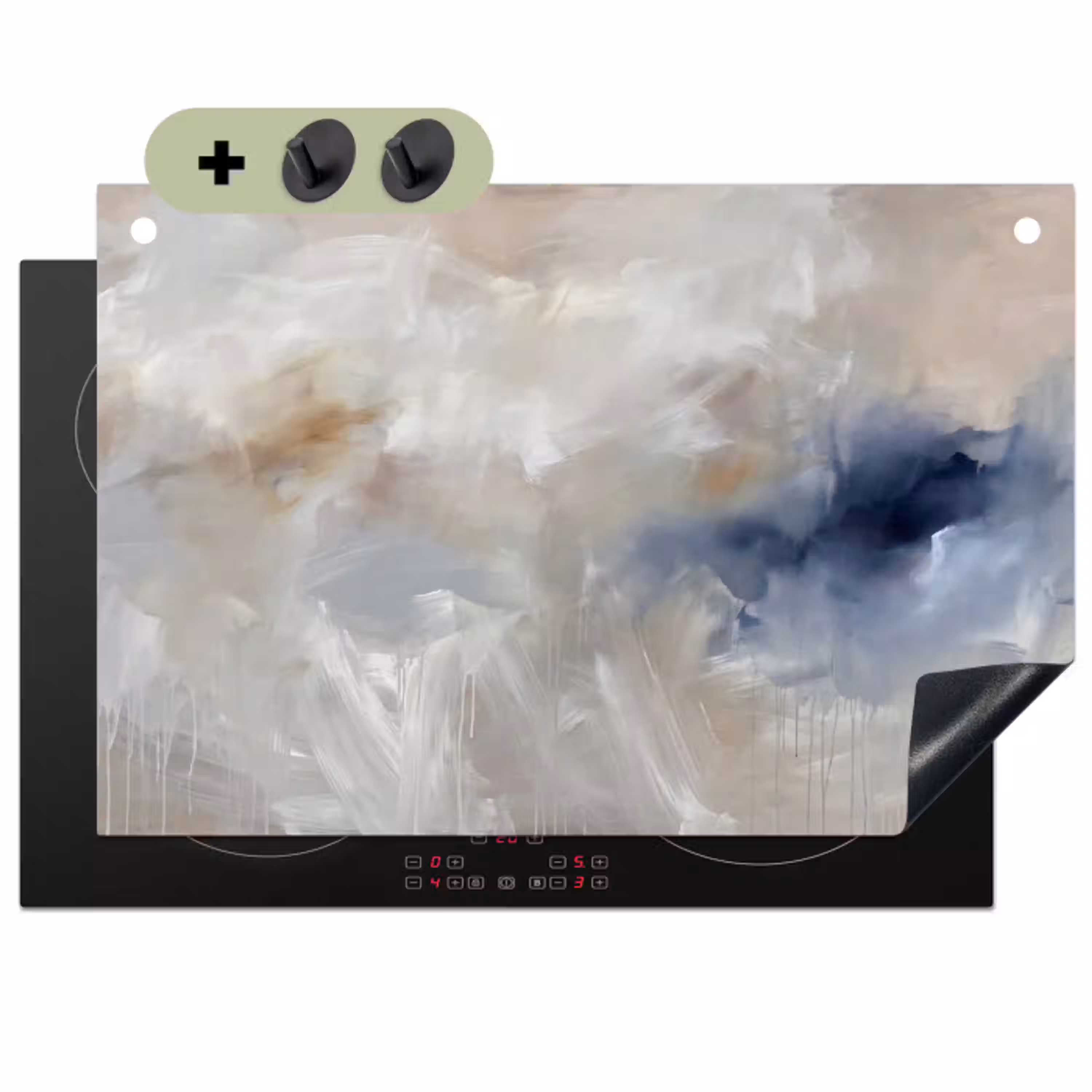 Abstract - Wolken - Sfeer - Modern - Beige Inductie beschemer met haakjes klein -3d