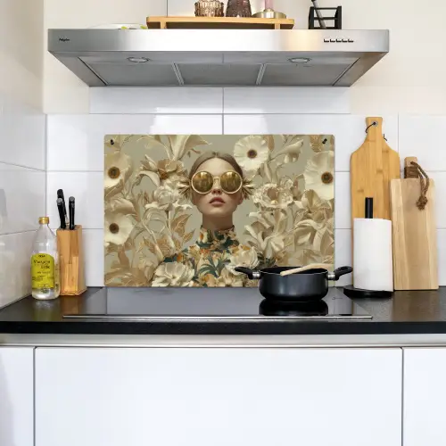Vrouw - Bloemen - Zonnebril - Wit Inductie beschemer met haakjes klein -sfeer2