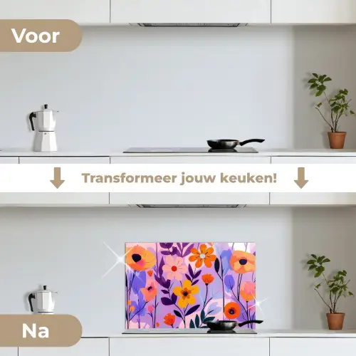 Bloemen - Kleurrijk - Bladeren keuken achterwand spatscherm klein -voor_na_NL