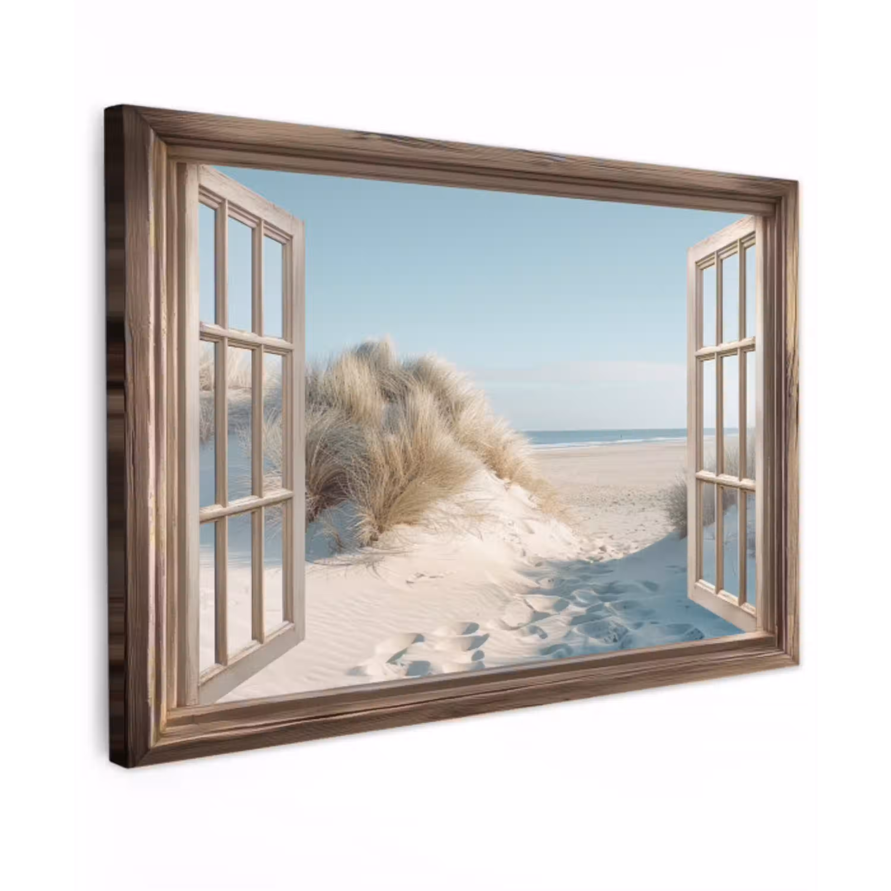 Doorkijk - Helmgras - Duinen - Zee - Landschap Tuinposter op houten frame 2 cm dik klein -3d