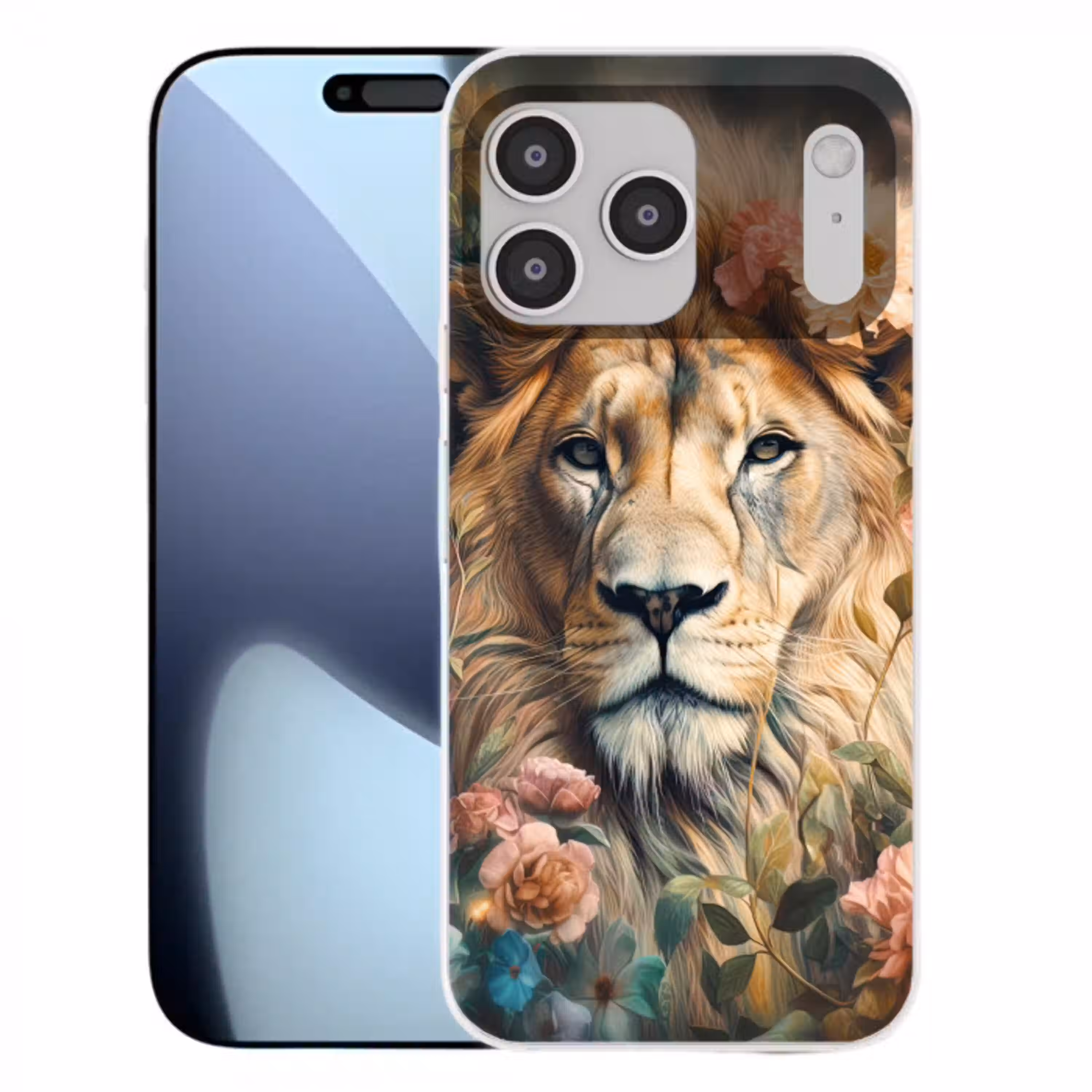 Leeuw - Leeuwenkop - Wilde dieren - Bloemen Telefoonhoesje iPhone 17 Pro Max klein -3d