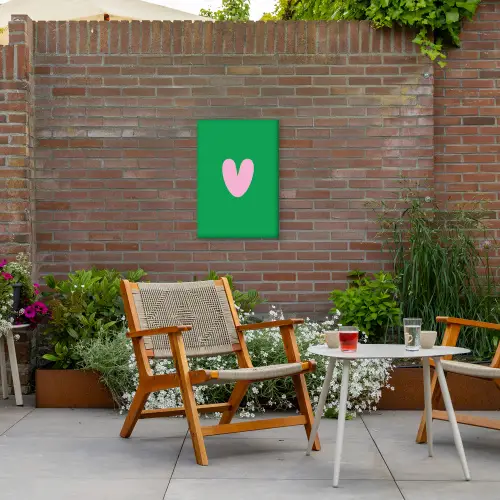 Groen - Hart - Minimalistisch - Valentijn Tuinposter op houten frame 2 cm dik klein -sfeer3