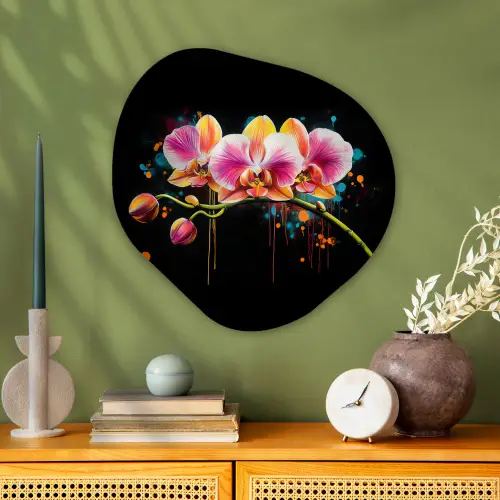 Orchidee - Graffiti - Kleurrijk - Bloemen - Abstract Wandcirkel Organisch Plexiglas middel -sfeer2