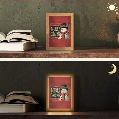 Klassiek - Kerstgroet - Sneeuwpop - Rood Light Box met kabel (Tafellamp) klein -sfeer3