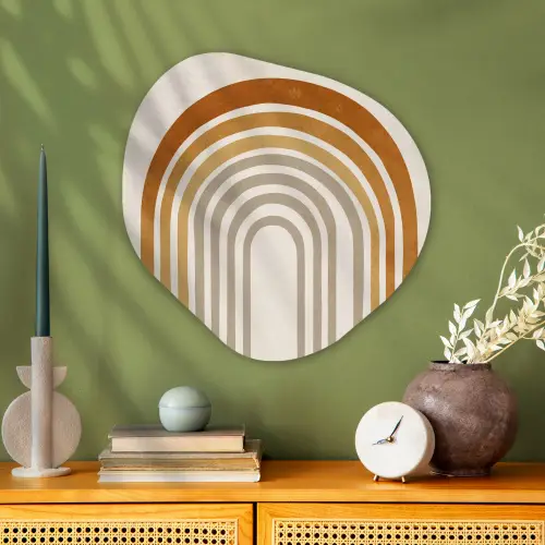 Minimalistisch - Boog - Lijnen - Beige Wandcirkel Organisch Aluminium middel -sfeer2