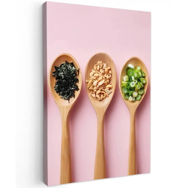 Ingrediënten - Lepels - Hout - Roze Tuinposter op houten frame 2 cm dik klein -3d