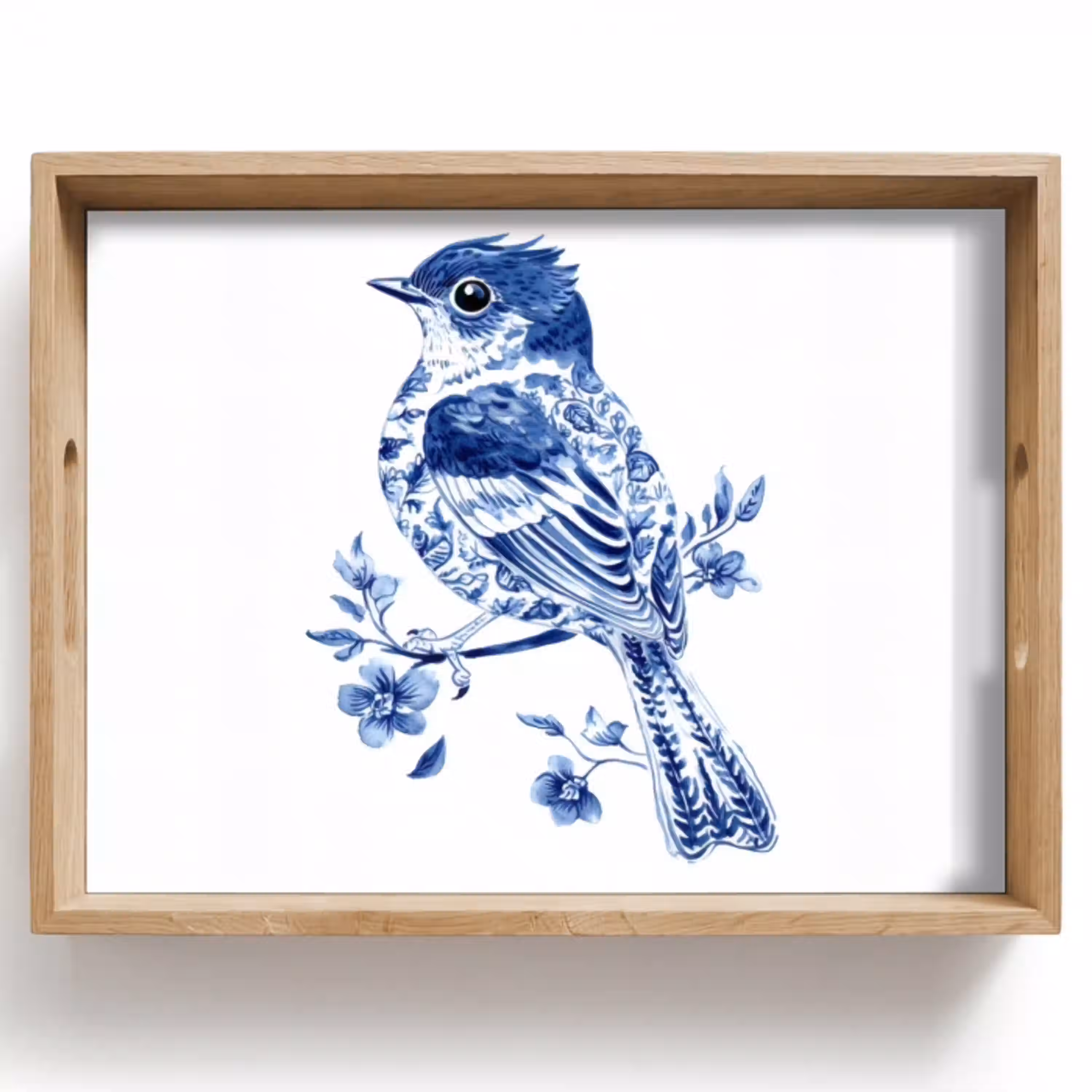 Vogel - Delfts blauw - Illustratie - Bloemen Dienblad Rechthoek middel -z3d_shopping