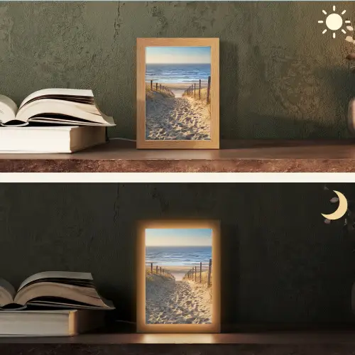 Strand - Zee - Nederland - Duinen - Zon Light Box met kabel (Tafellamp) klein -sfeer3