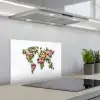 Wereldkaart - Kleurrijk - Bloemen - Lente keuken achterwand spatscherm klein -3d_schuin