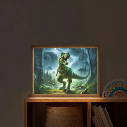 Dino - Jongens - Groen - Blauw - T-Rex Light Box met batterij (Wandlamp kind) middel -sfeer1_kind