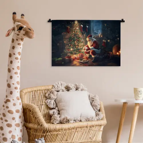 Kerstman - Haard - Donker Wandkleed katoen klein -wsfeer5_kind