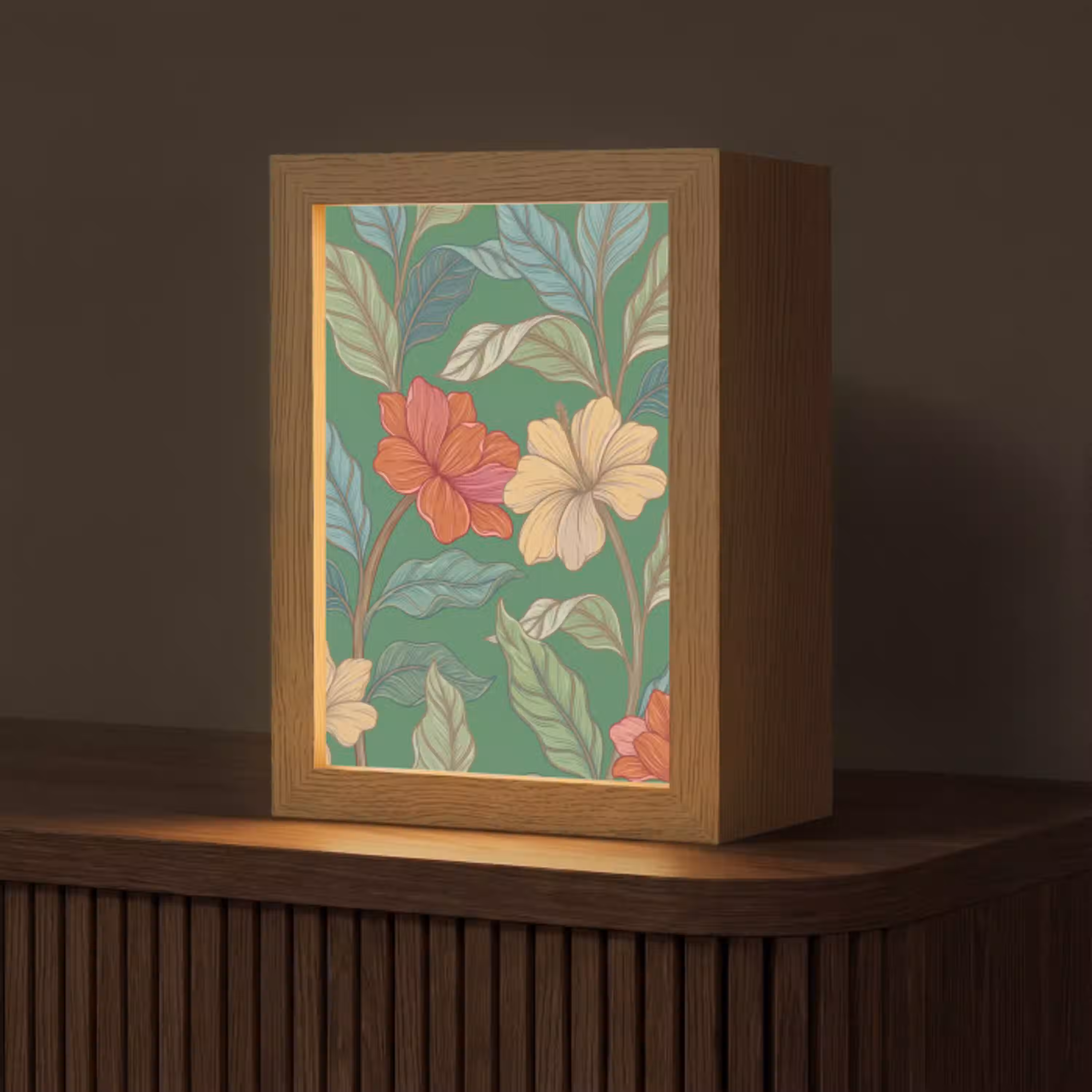 Bloemen - Groen - Illustratie Light Box met kabel (Tafellamp) klein -z3d_website