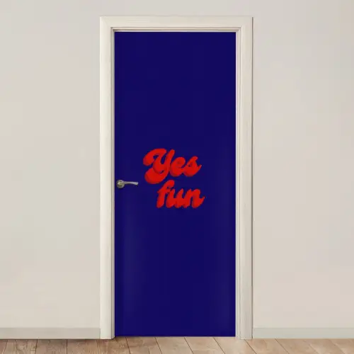 Blauw - Rood - Yes fun - 3D deurposter klein -3d_beige