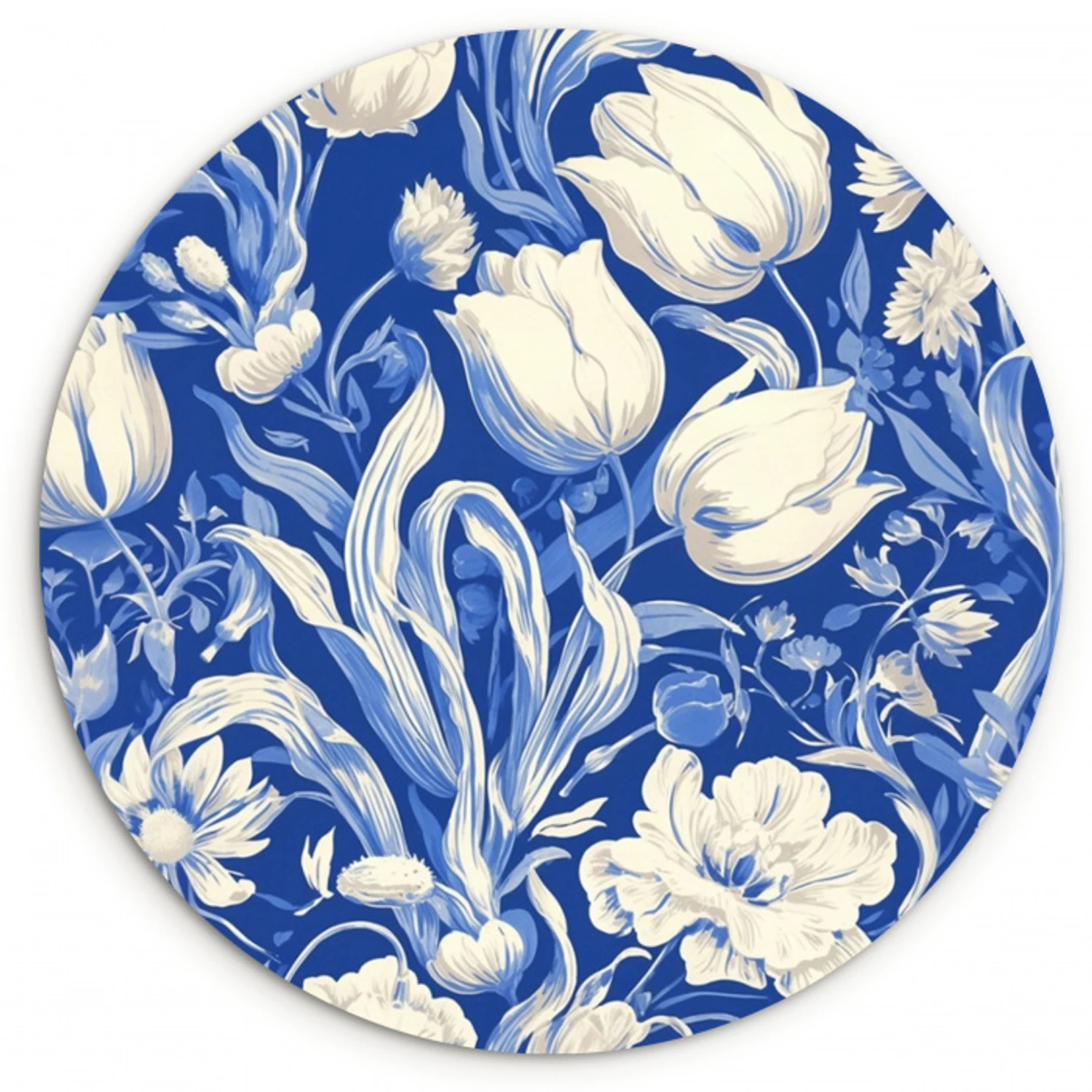 Bloemen - Delfts Blauw - Patroon - Tulp Wandcirkel kunststof plaat 5mm dik klein -3d