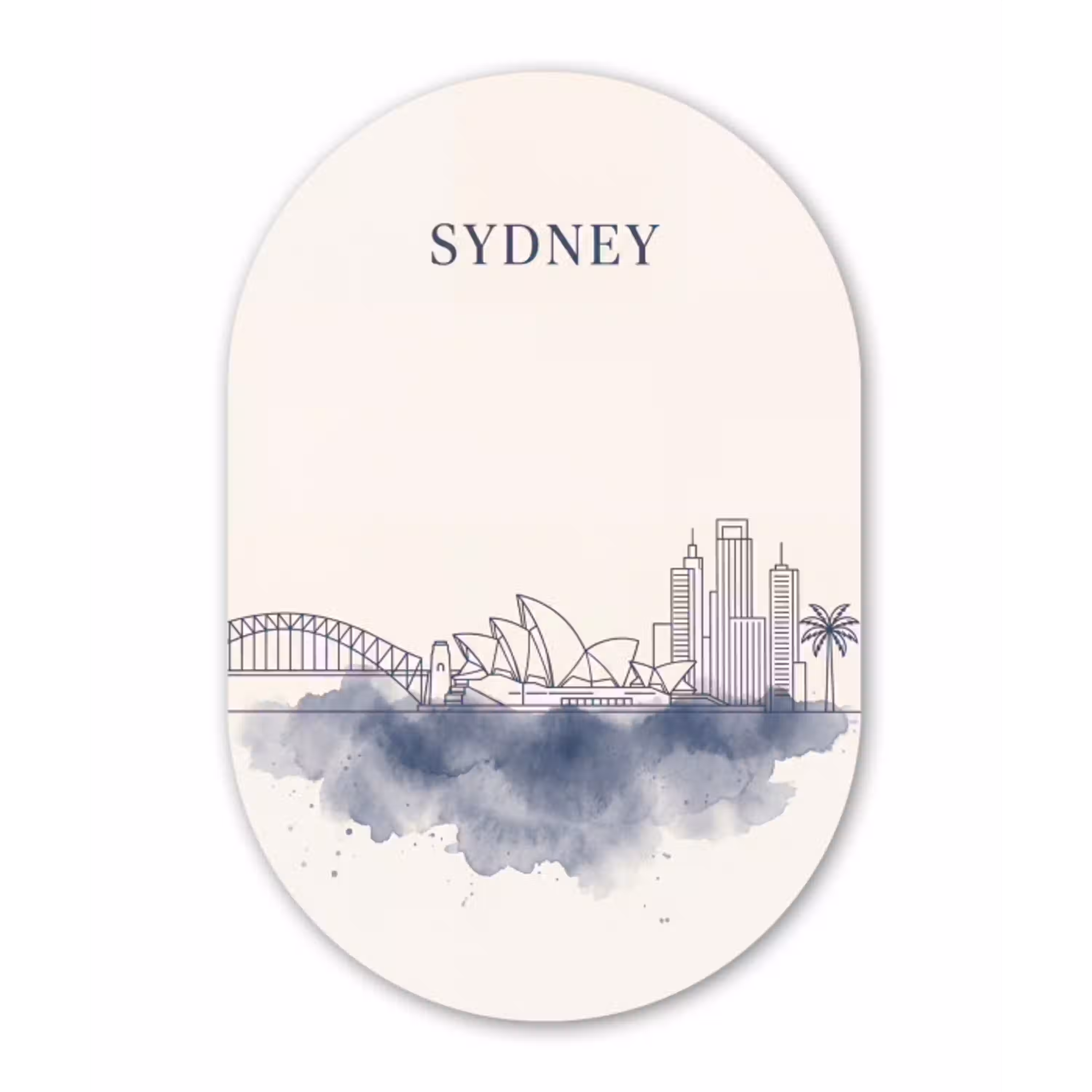 Stad - Skyline - Architectuur - Minimalistisch - Blauw Wandcirkel Ovaal Aluminium middel -3d