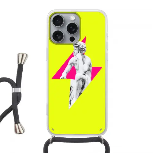 Beeld - Man - Bliksemschicht - Geel Hoesje iPhone 16 Pro Max met koord klein -3d