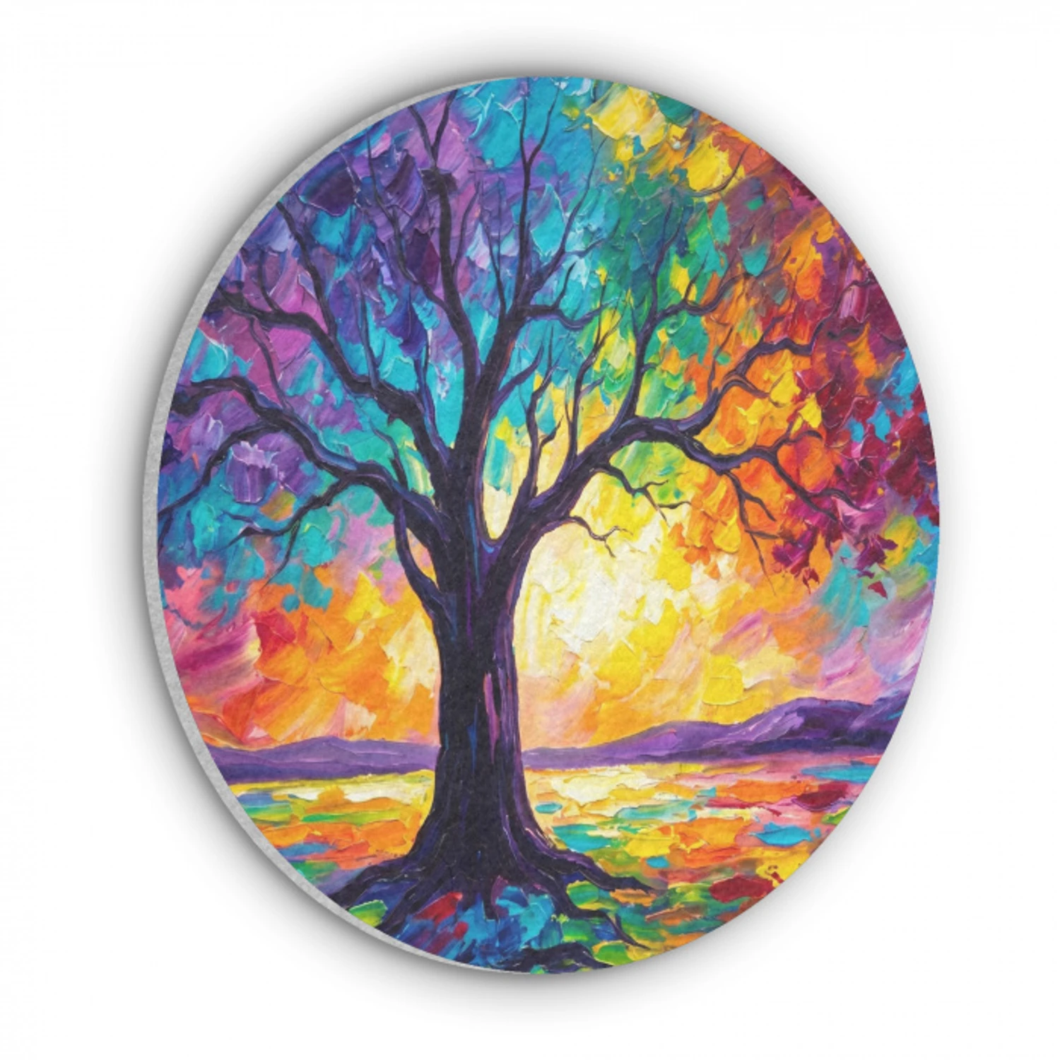 Boom - Landschap - Natuur - Abstract - Kleurrijk Akoestische PET Vilt - Rond klein -3d
