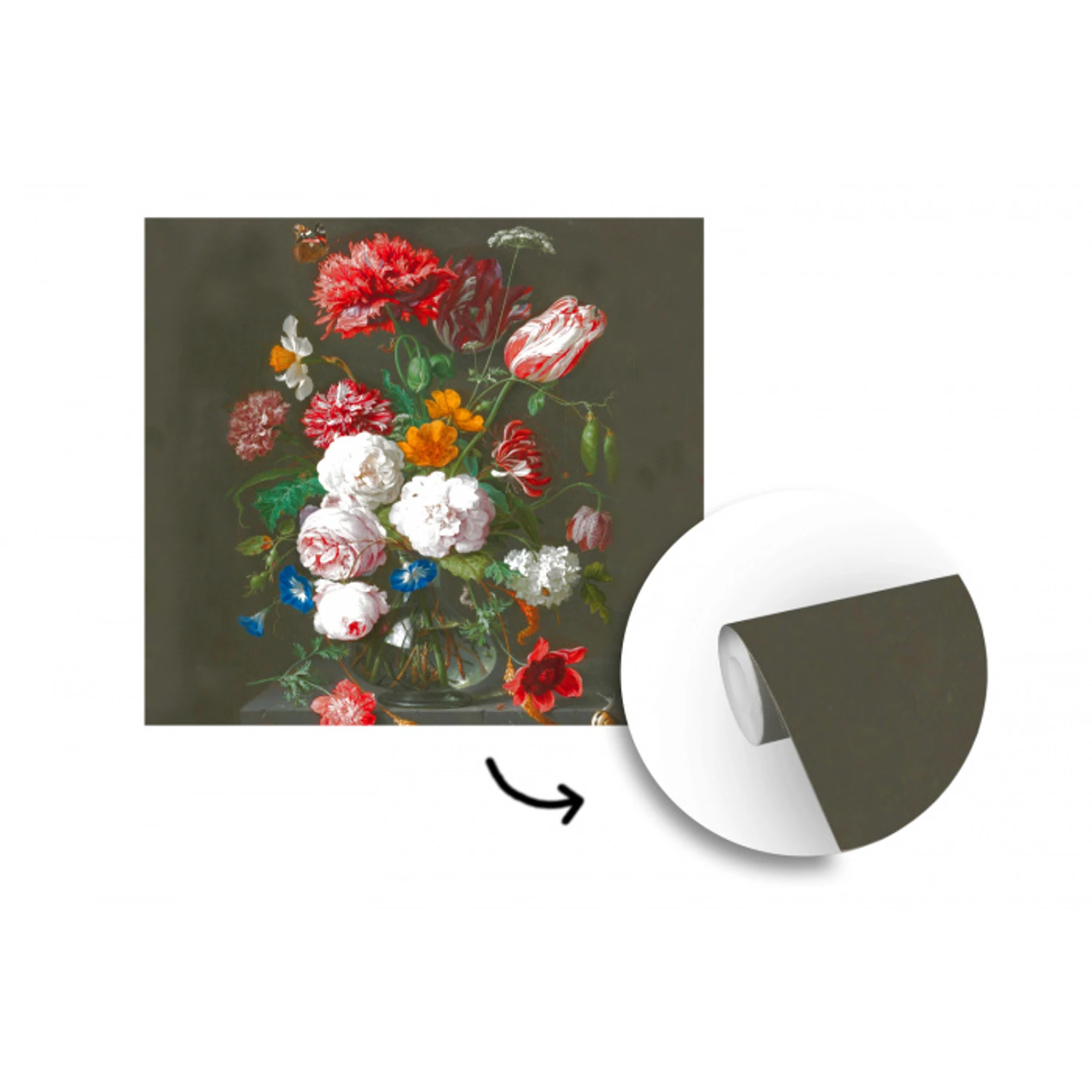 Stilleven met bloemen in een glazen vaas - Schilderij van Jan Davidsz. de Heem fotobehang vinyl groot -3d