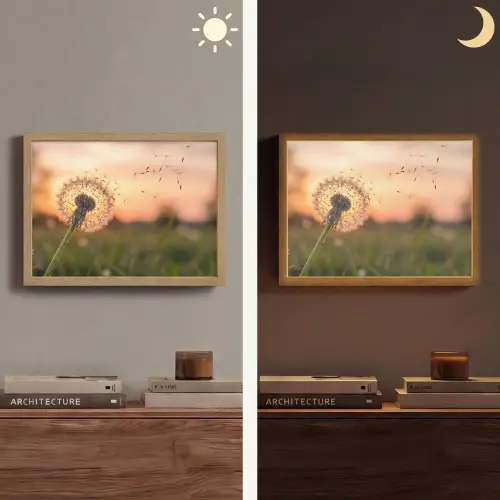 Paardenbloem - Zonsondergang - Veld Light Box met batterij (Wandlamp) middel -sfeer3