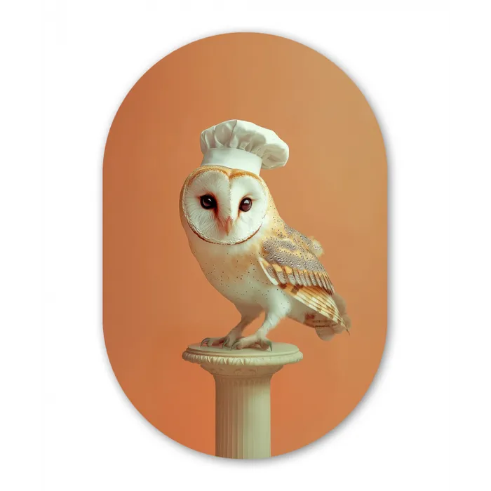 Kerkuil - Koksmuts - Oranje - Vogel Wandcirkel Ovaal Glas middel -3d