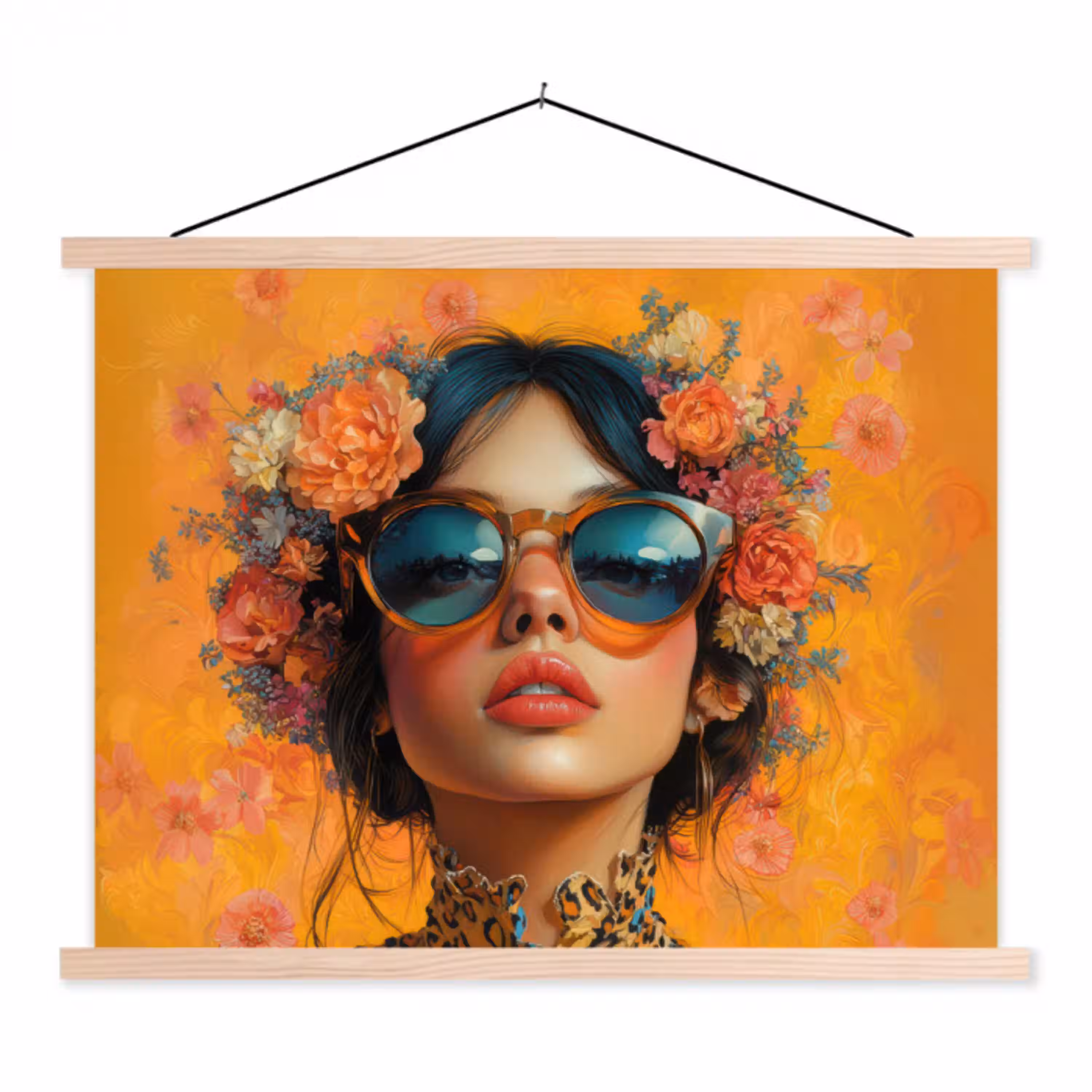 Vrouw - Bloemen - Aesthetic - Oranje textielposter latten blank klein -3d