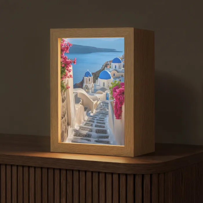 Santorini - Bloemen - Griekenland Light Box met kabel (Tafellamp) klein -z3d_website