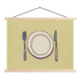 Illustratie - Bord - Bestek - Beige textielposter latten blank klein -3d