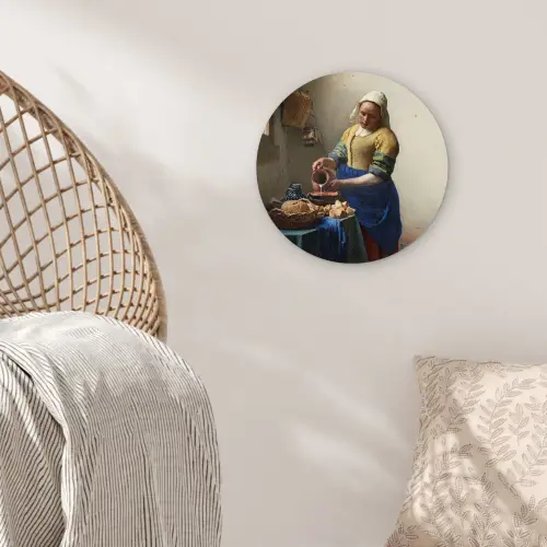 Het melkmeisje - Schilderij van Johannes Vermeer Wandcirkel kunststof plaat 5mm dik klein -sfeer5