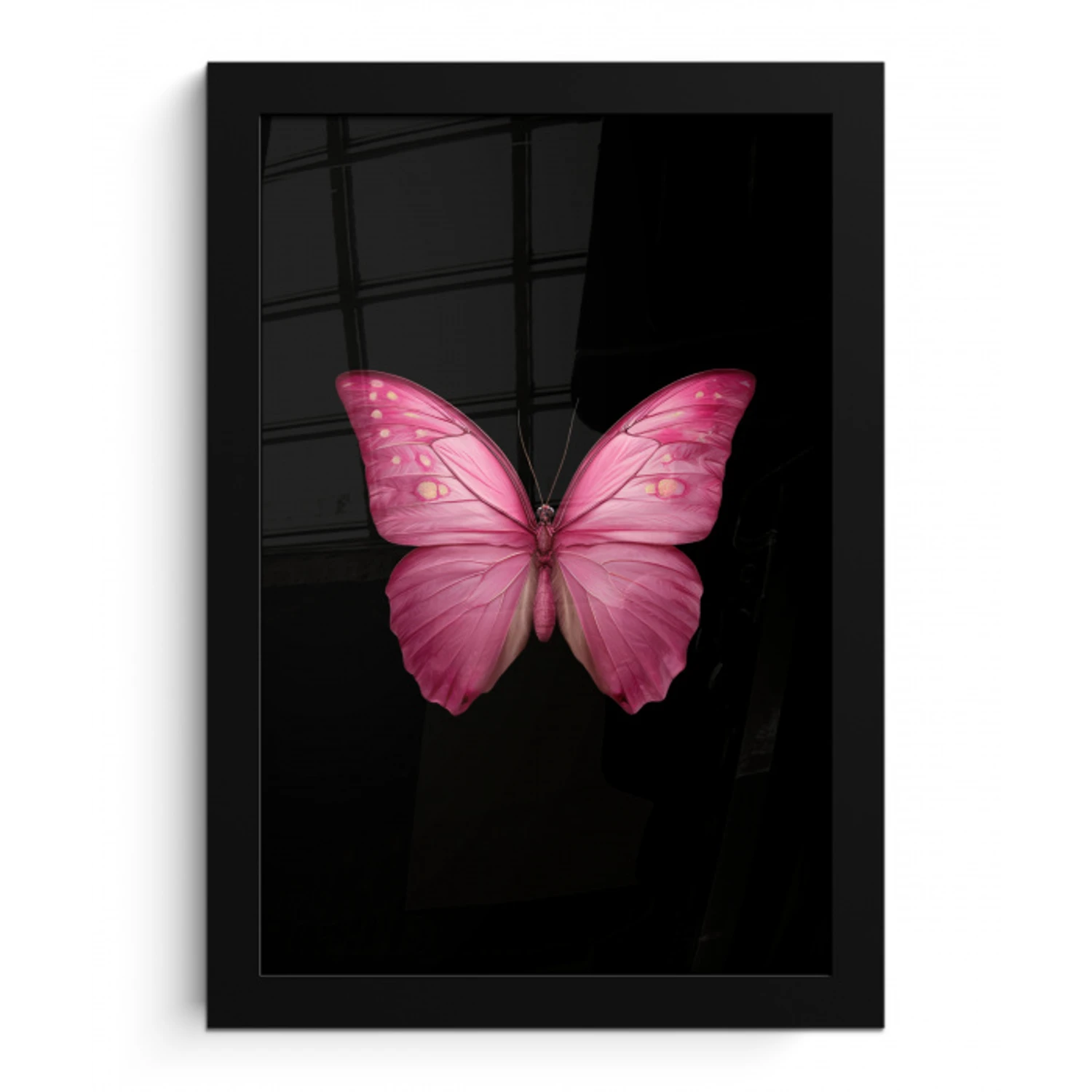 Vlinder - roze - Elegant fotolijst zwart zonder passe partout klein -3d