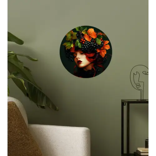 Vrouw - Rood - Groen - Druiven Wandcirkel behangsticker klein -sfeer2
