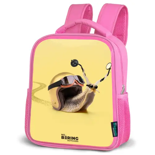 Escar-Go - Geel Kinderrugzak - Roze middel -schuin