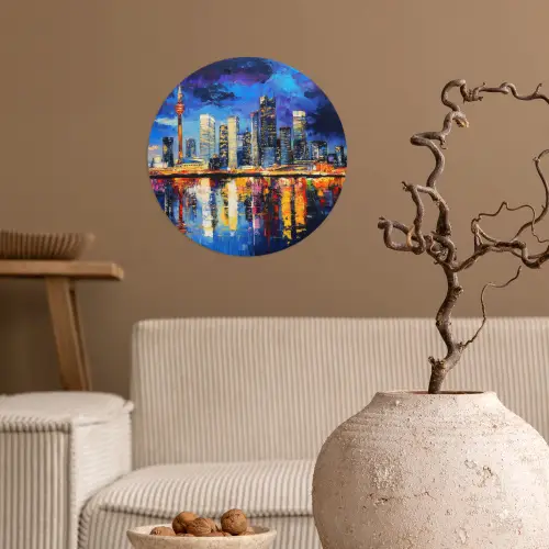 Skyline Toronto - Modern - Stadslicht - Blauw Wandcirkel behangsticker klein -sfeer1