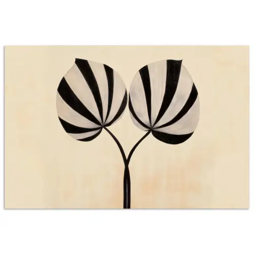 Bladeren - Gestreept - Stengel - Beige poster papier klein -3d