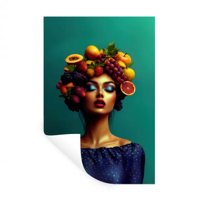 Vrouw - Hoodtooi - Tropisch - Fruit - Druiven Muursticker klein -3d