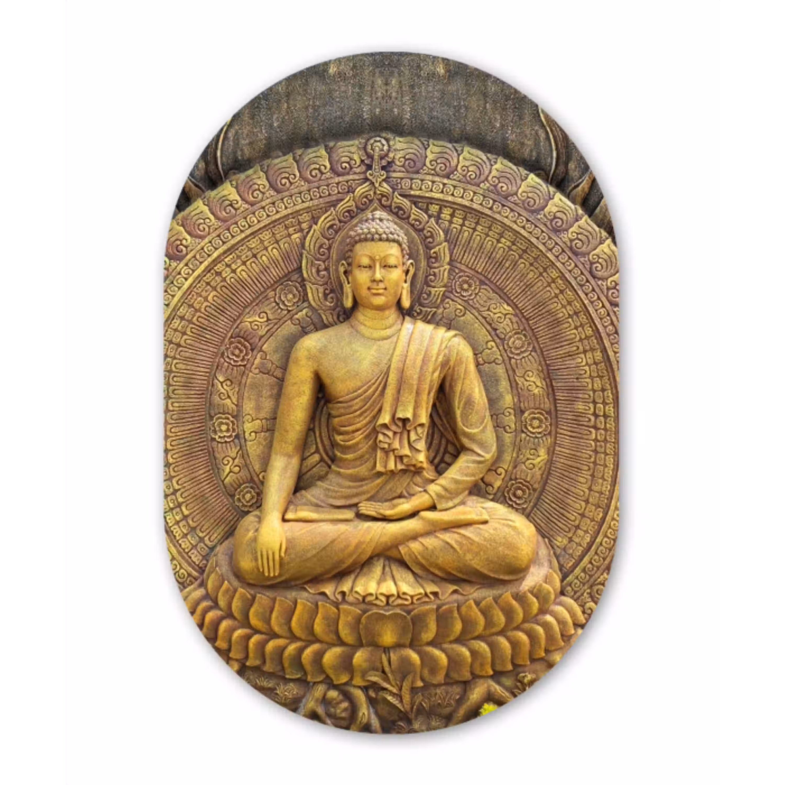 Goud - Boeddha beeld - Spiritueel - Meditatie Wandcirkel Ovaal Forex klein -3d