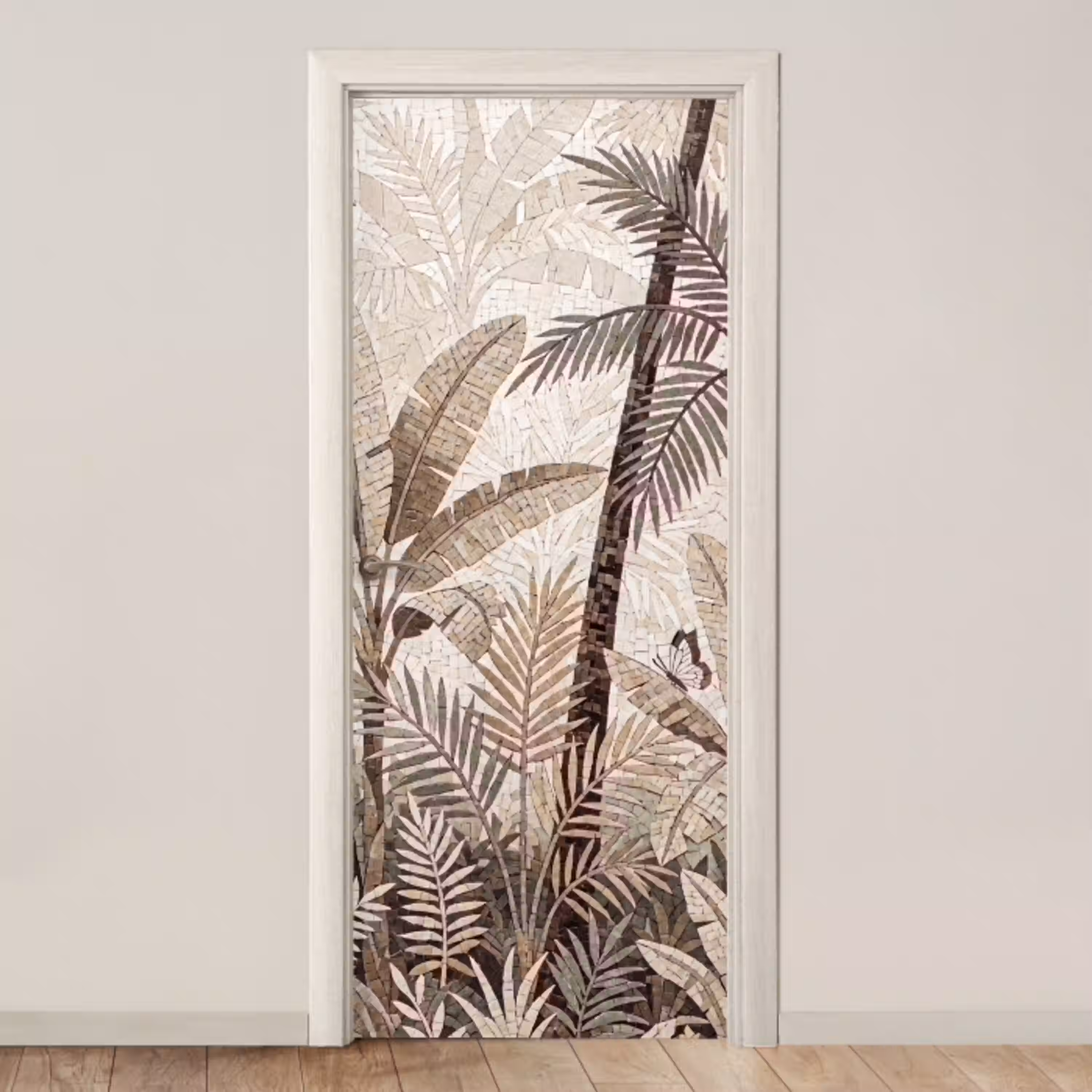 Natuur - Bladeren - Landschap - Mozaïek - Beige deurposter klein -3d_beige